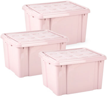 Multi Storage Opslagbox met deksel - 3x - roze - 25 liter - 42 x 25 x 30 cm - kunststof