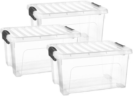 Multi Storage Opslagbox met deksel - 3x - transparant - 16.5 liter - 40 x 21 x 30 cm - kunststof