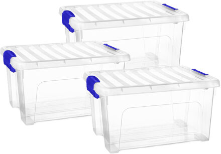 Multi Storage Opslagbox met deksel - 3x - transparant - 16.5 liter - 40 x 21 x 30 cm - kunststof