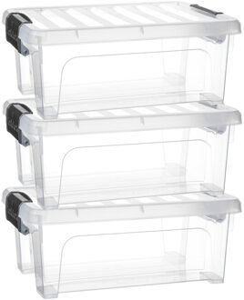 Multi Storage Opslagbox met deksel - 3x - transparant - 8 liter - 36 x 25 x 14 cm - kunststof