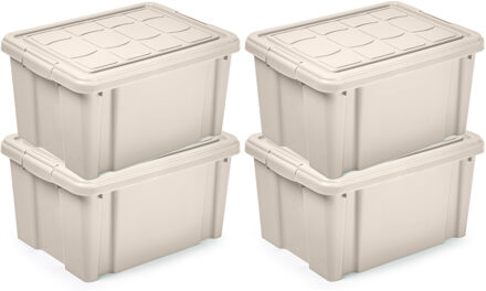 Multi Storage Opslagbox met deksel - 4x - beige - 16 liter - 40 x 30 x 21 cm - kunststof