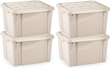 Multi Storage Opslagbox met deksel - 4x - beige - 25 liter - L41 x B34 x H24 cm - kunststof