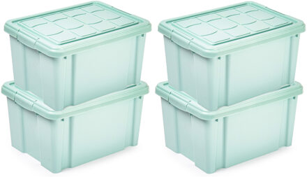 Multi Storage Opslagbox met deksel - 4x - mintgroen - 16 liter - 40 x 30 x 21 cm - kunststof
