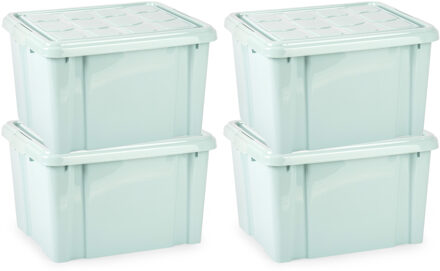 Multi Storage Opslagbox met deksel - 4x - mintgroen - 25 liter - 42 x 25 x 30 cm - kunststof