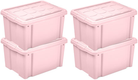 Multi Storage Opslagbox met deksel - 4x - roze - 16 liter - 40 x 30 x 21 cm - kunststof