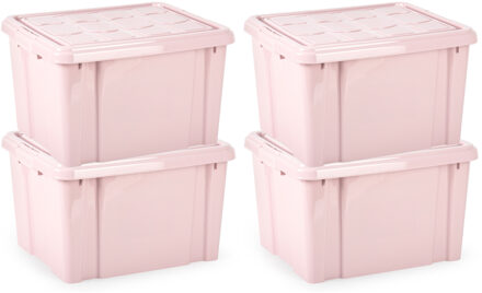 Multi Storage Opslagbox met deksel - 4x - roze - 25 liter - 42 x 25 x 30 cm - kunststof