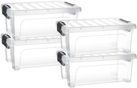 Multi Storage Opslagbox met deksel - 4x - transparant - 8 liter - 36 x 25 x 14 cm - kunststof