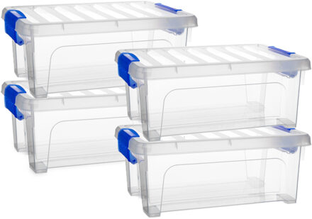 Multi Storage Opslagbox met deksel - 4x - transparant - 8 liter - 36 x 25 x 14 cm - kunststof