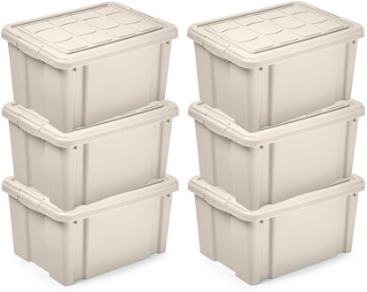 Multi Storage Opslagbox met deksel - 6x - beige - 16 liter - 40 x 30 x 21 cm - kunststof