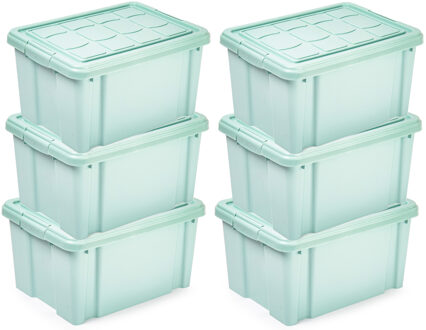 Multi Storage Opslagbox met deksel - 6x - mintgroen - 16 liter - 40 x 30 x 21 cm - kunststof