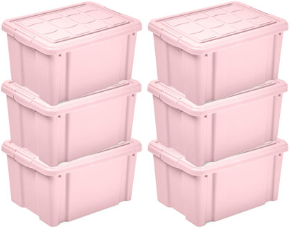 Multi Storage Opslagbox met deksel - 6x - roze - 16 liter - 40 x 30 x 21 cm - kunststof