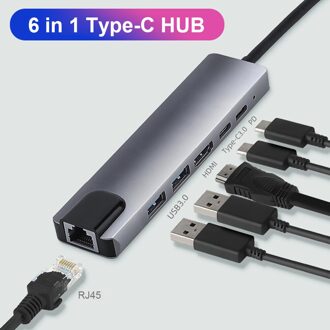 Multi Usb Docking Hub Converter 2 Usb 3.0 Hdmi-Compatibel Type-C Pd RJ45 6 In 1 Pc adapter Notebook Accessoires USB-C Hub