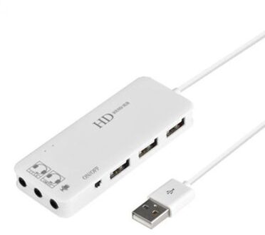 Multi Usb Sound Adapter Microfoon 7.1 Kanaals Geluid Kaarten Interface Splitter Usb Hub 2.0 3 Poorten Kaartlezer Voor Laptop pc wit