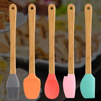 Multicolor Food Grade Cake Spatel Mini Siliconen Spatel Vijf Stuk Borstel Roze Licht Bamboe Handvat Non Stick Bakken Keukengerei