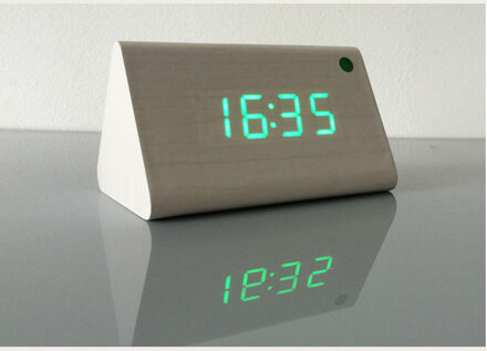 Multicolor Geluid Controle Houten Hout Vierkante Led Wekker Desktop Tafel Digitale Thermometer Houten Usb/Aaa Datum Display blauw digitaal