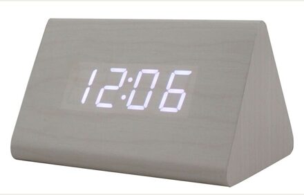 Multicolor Geluid Controle Houten Hout Vierkante Led Wekker Desktop Tafel Digitale Thermometer Houten Usb/Aaa Datum Display wit digitaal