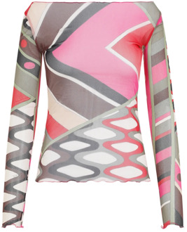 Multicolor Geometrische Print Off-Shoulder T-Shirt Emilio Pucci , Multicolor , Dames - XS