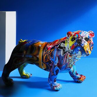 Multicolor Hars Hond Beeldje Standbeeld Kleurrijke Hond Sculptuur Auto Interieur Decor Bulldog