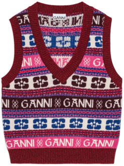 Multicolor Wollen Vest met V-hals Ganni , Multicolor , Dames - S,Xs
