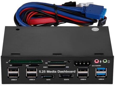 Multifunction 5.25 "Media Dashboard Kaartlezer USB 2.0 USB 3.0 20 pin e-SATA SATA Voorpaneel