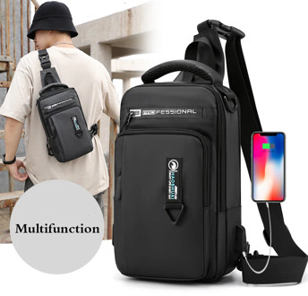Multifunction Crossbody Bags Men USB Charging Chest Pack Short Trip Messenger Chest Bag Waterproof Large Capacity Cross Body Bag