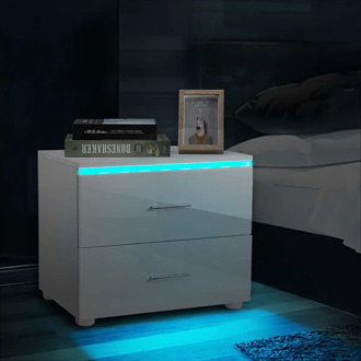 Multifunction Luxury LED Light Nightstands with 2 Drawers Storage Cabinet for Night Bedside Table Home Muebles Bedroom Furniture