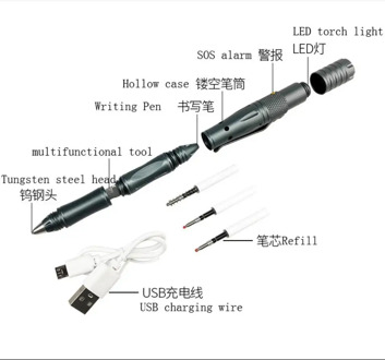 Multifunctional SOS Help alarm tactical pen Emergency alarming self defense Pen supplies with Rechargeable LED light EDC tool