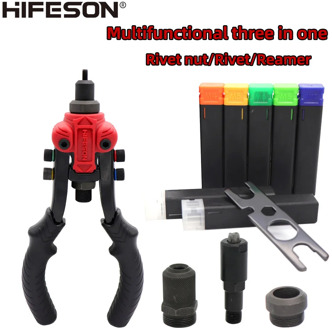Multifunctional triple manual rivet nut/rivet/reamer gun inserted into the threaded mandrel for manual riveting rivet nut tool