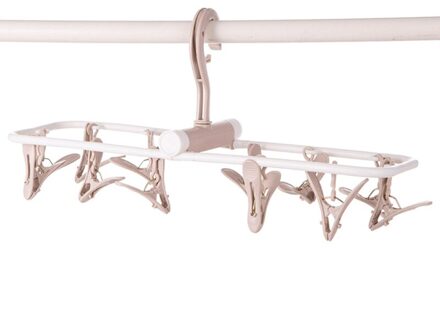 Multifunctionele 12 Clip Winddicht Opvouwbare Kleerhanger Droger Multi-Functionele Droogrek Ondergoed Sokken Clip Plastic Donker Kaki