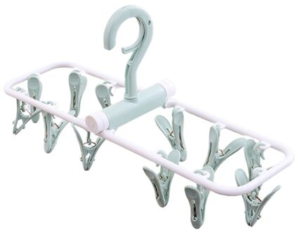 Multifunctionele 12 Clip Winddicht Opvouwbare Kleerhanger Droger Multi-Functionele Droogrek Ondergoed Sokken Clip Plastic Licht Groen