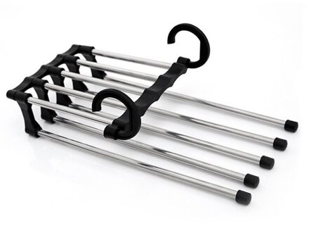 Multifunctionele 5 In 1 Broek Magazijnstelling Verstelbare Tie Broek Opslag Plank Closet Organizer Rvs Kleerhanger zwart