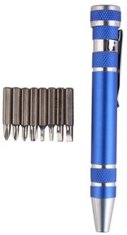 Multifunctionele 8 In 1 Mini Aluminium Precision Pen Schroevendraaier Schroevendraaier Set Reparatie Toolsfor Mobiele Telefoon Hand Tool blauw