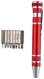 Multifunctionele 8 In 1 Mini Aluminium Precision Pen Schroevendraaier Schroevendraaier Set Reparatie Toolsfor Mobiele Telefoon Hand Tool rood