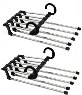 Multifunctionele Broek Rack 5 In 1 Rvs Zwarte Broek Opslag Hangers Magic Broek Doek Hanger Sjaal Tie Rack