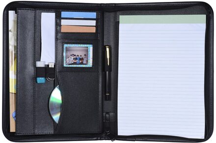 Multifunctionele Business Portfolio Padfolio Map Document Case Organizer A4 PU Leer Ritssluiting Visitekaartje Note Pad
