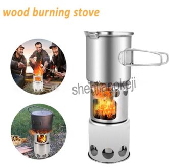 Multifunctionele Camping Grill Kachel Rvs Outdoor Winddicht Houtkachel/Kachel + Pot Set Combo Set 1Pc