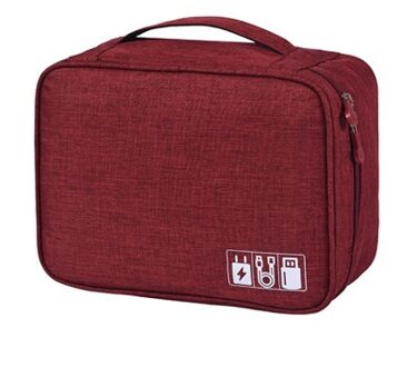 Multifunctionele Draagbare Kabel Digitale Opbergzakken Organizer Usb Gadget Lader Draden Make-Up Rits Waterdichte Reizen Accessoires wijn rood