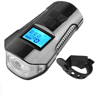 Multifunctionele Fiets Computer Fiets Koplamp Usb Zaklamp 120dB Hoorn Lcd Display Snelheidsmeter Oplaadbare Front Light zwart
