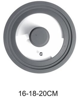 Multifunctionele Gehard Glazen Deksel Pot Explosieveilige -Proof Visualisatie Siliconen Rand Keukengerei Kookgerei Onderdelen grijs-16-18-20