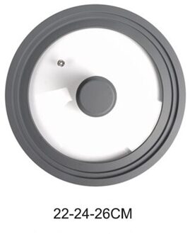 Multifunctionele Gehard Glazen Deksel Pot Explosieveilige -Proof Visualisatie Siliconen Rand Keukengerei Kookgerei Onderdelen grijs-22-24-26