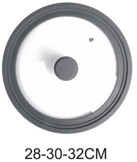 Multifunctionele Gehard Glazen Deksel Pot Explosieveilige -Proof Visualisatie Siliconen Rand Keukengerei Kookgerei Onderdelen grijs-28-30-32