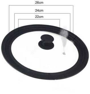 Multifunctionele Gehard Glazen Deksel Pot Explosieveilige -Proof Visualisatie Siliconen Rand Keukengerei Kookgerei Onderdelen zwart-22-24-26