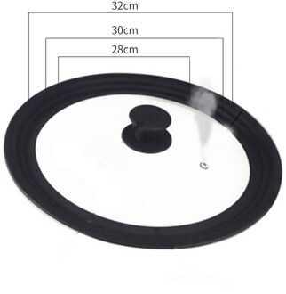 Multifunctionele Gehard Glazen Deksel Pot Explosieveilige -Proof Visualisatie Siliconen Rand Keukengerei Kookgerei Onderdelen zwart- 28-30-32