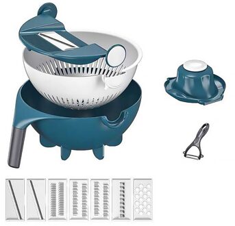 Multifunctionele Groentesnijder Machine Aardappel Snijmachine Radijs Rasp Vormen Slicer Board Kitchen Tools Groente Afvoer Mand Blauw