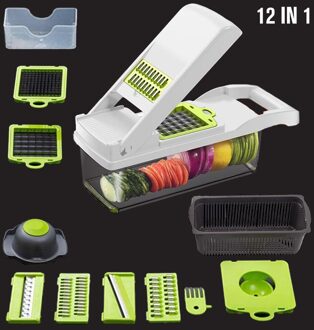 Multifunctionele Groentesnijder Slicer Rasp Cutter Dunschiller Dunschiller Wortel Rasp Afvoer Mand Keuken Tool 12 In 1 wit 12 in 1