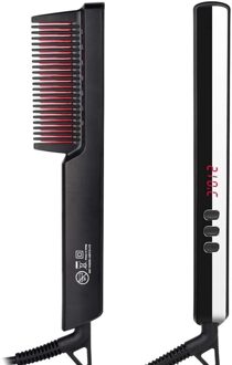 Multifunctionele Haar Kam Borstel Baard Stijltang Rechtzetten Elektrische Baard Rechttrekken Kam Quick Haar Styler Voor Mannen zwart / Au