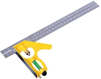 Multifunctionele Hoek Heerser Verstelbare Combinatie Vierkante Houtbewerking Heerser 12 Inch 300Mm Met Bubble Level Gauge Meten 30mm geel