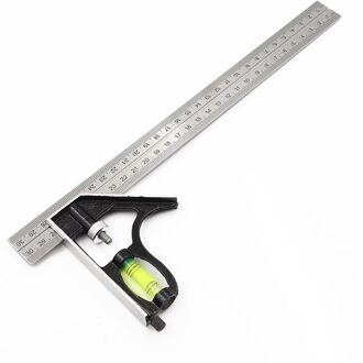 Multifunctionele Hoek Heerser Verstelbare Combinatie Vierkante Houtbewerking Heerser 12 Inch 300Mm Met Bubble Level Gauge Meten 30mm zwart