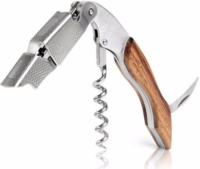 Multifunctionele Houten Handvat Wijn Kurkentrekker Flesopener Rvs Antieke Wijn Gereedschap