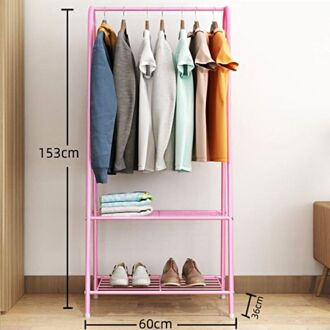 Multifunctionele Jas Rack Vloerstaande Kleren Opknoping Opslag Plank Kleerhanger Rekken Eenvoudige Metalen Ijzer Slaapkamer Meubels Roze